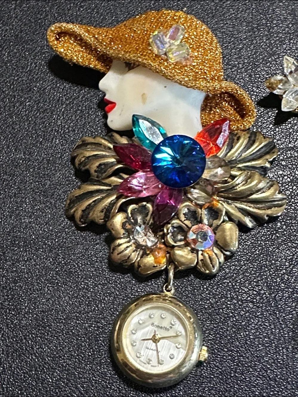 Bonetto Vintage Gold Tone 1980’s Ring Brooch Watch Bundle